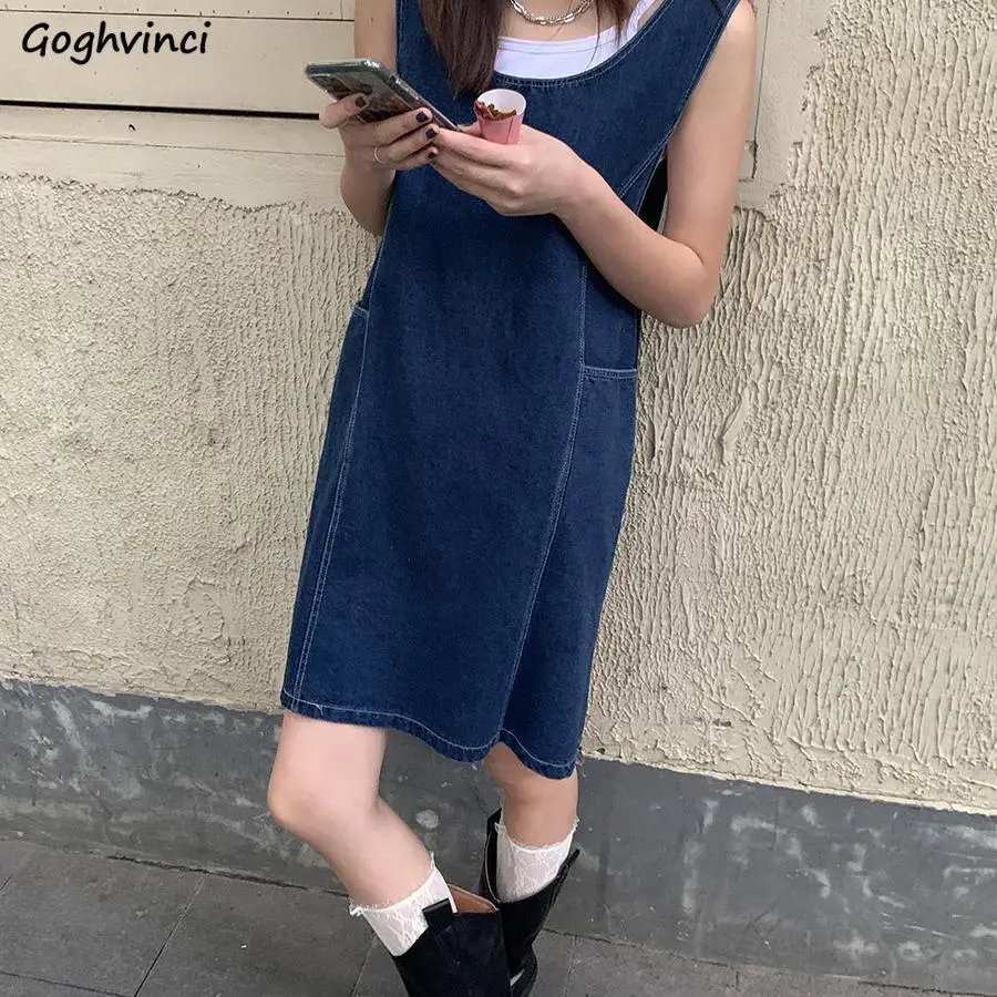 

Платье женское джинсовое без рукавов, модный минимализм, Базовая Универсальная простая уличная одежда для молодых девушек в стиле ретро, Y2k,...