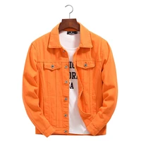 trend fashion plus size denim jacket men casual cowboy orange color coat loose baggy streetwear handsome outwear male clothing