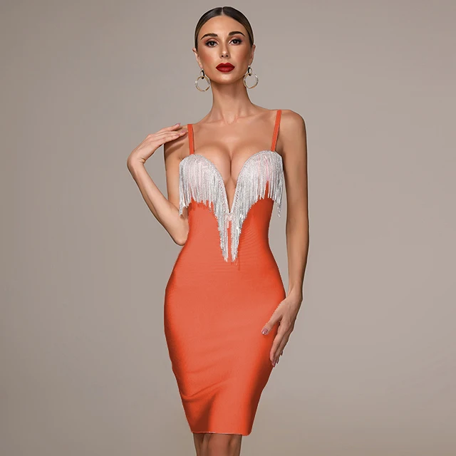 watermelon red Новинка осени, женское модное сексуальное Бандажное платье, голубое, белое, розовое, черное, с v-образным вырезом, с кисточками, вечерние, рождественское платье - Цвет: watermelon red