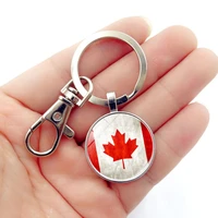 wg 1pc vintage canadian flag pendant cabochon glass ball keyrings keychain time gemstone keychain jewelry for women