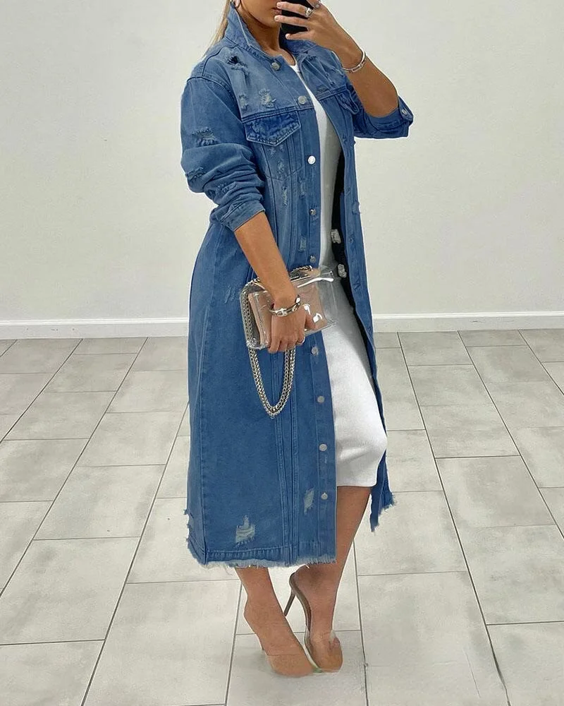 2021 women's new long denim jacket