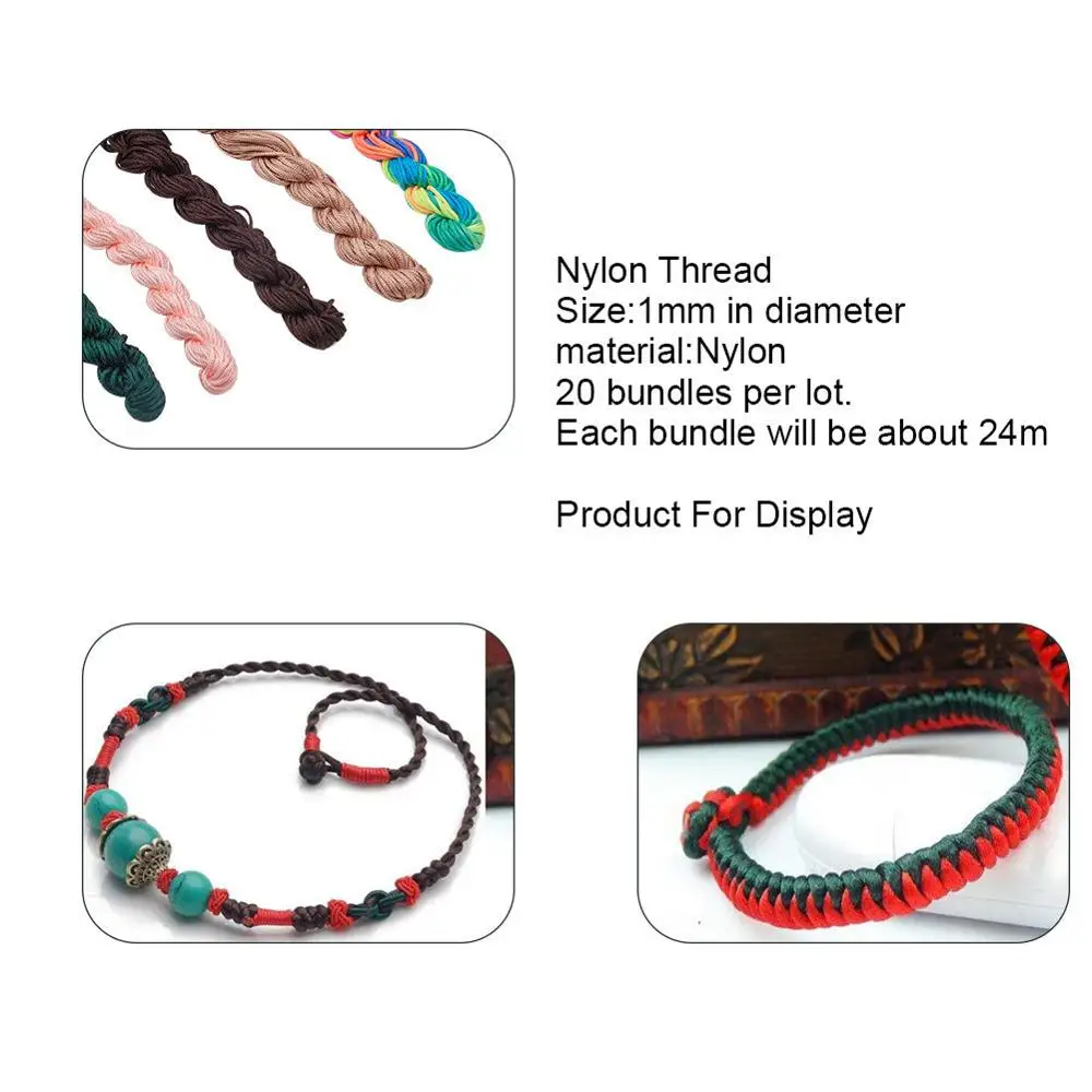 20m Pick Color 1mm Nylon Cord Thread Chinese Knot Macrame Rattail Rope For DIY Jewelry Bracelet Making Findings | Украшения и