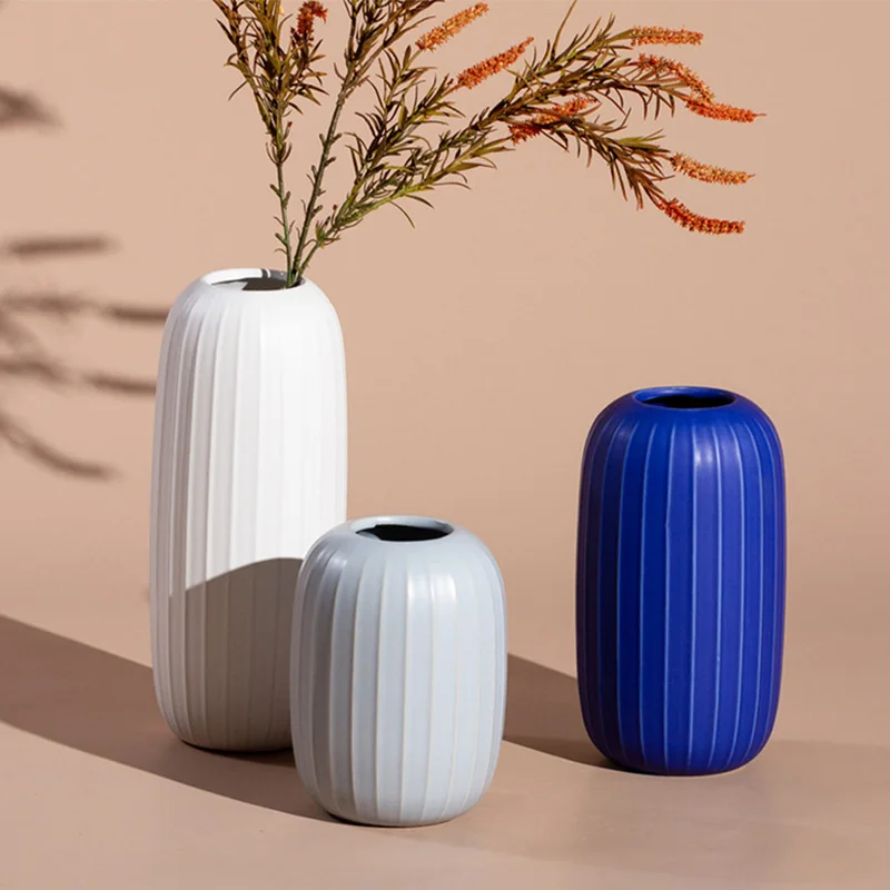 

Home Garden Decoration Nordic Ins Minimalist Morandi Stripes Ceramic Flowerpot Desktop Fashion Green Planting Pot Artware