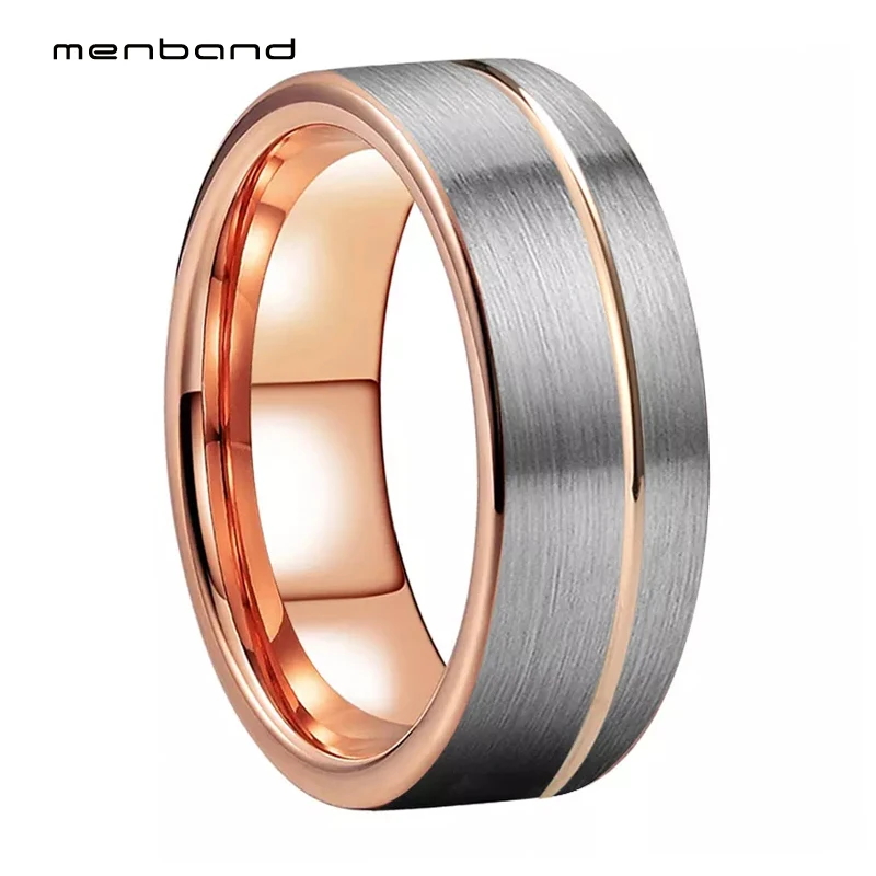 

Tungsten Carbide Wedding Band Men Women Rose Gold Ring With Offset Groove Flat Brushed Finish 6MM 8MM Comfort Fit