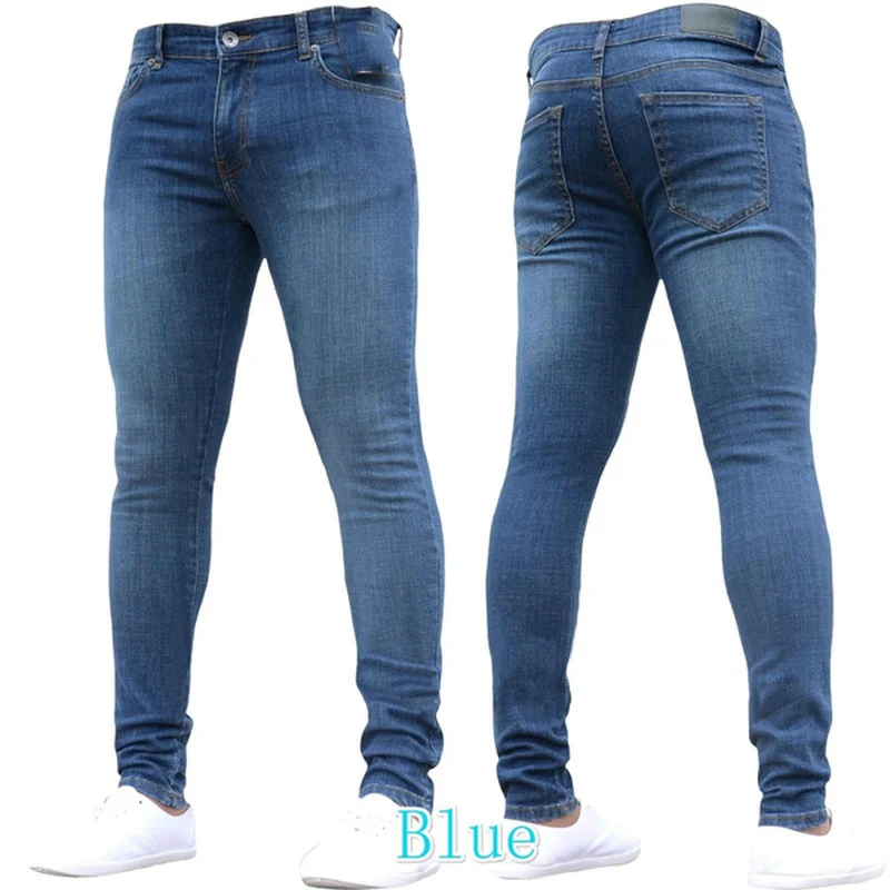 

Men Jeans High Waisted Skinny Straight Jean Pants Streetwear Casual Boyfriend Slim Fit Desigher Denim Pants Trousers Black Blue