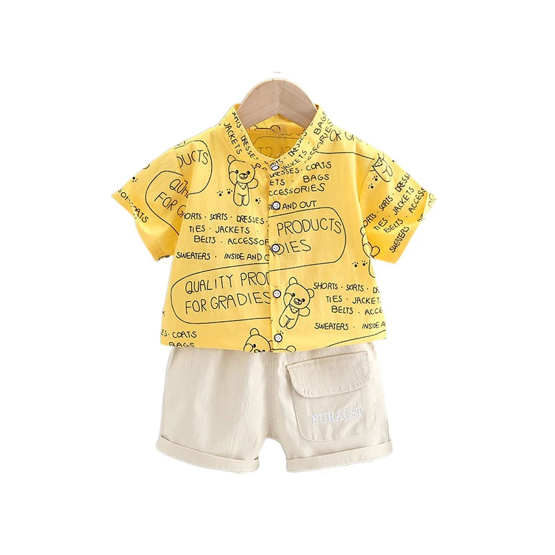 

Летняя футболка с коротким рукавом и принтом медведя + однотонные шорты