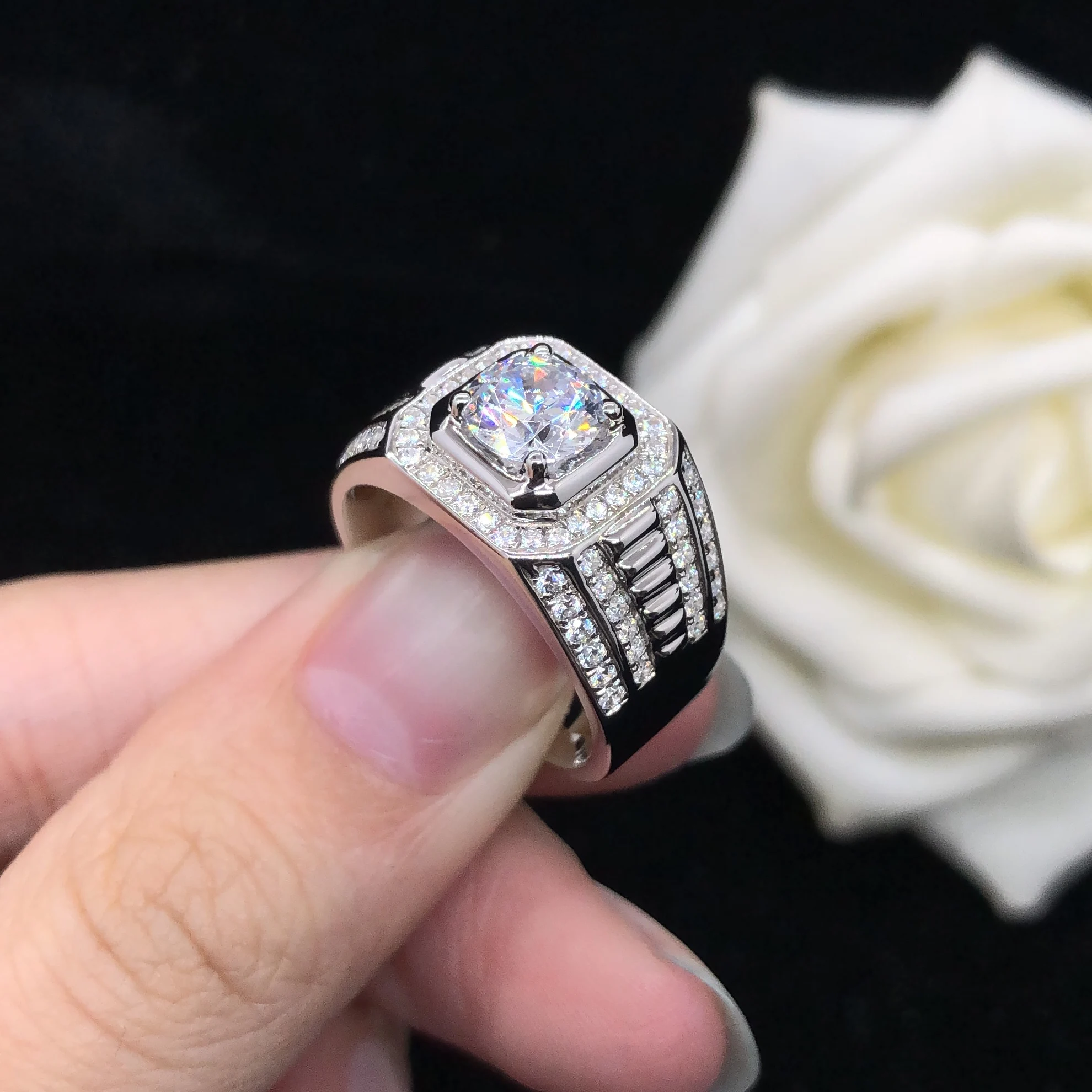 

Memorable Men Ring Test Positive 1Ct 6.5mm D Color VVS1 Moissanite Engagement Ring AU585 14K White Gold Ring Diamond Jewelry