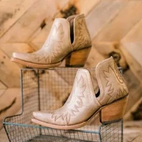 women new autumn pu leather deep v mouth ankle thick heel pointed western cowboy boots are fashionable and versatile zq0502