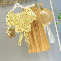 fashion girls clothes set new brand bow shirt and long wide pants toddler girl summer clothing set children 2 7years old clothes