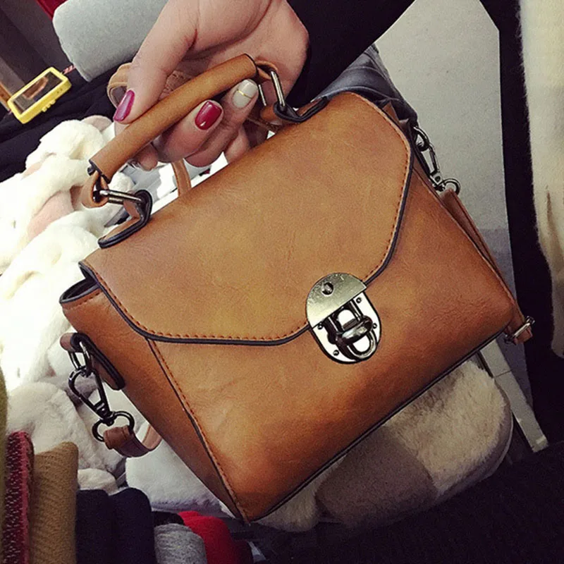 Винтажная кожаная женская сумка с верхней ручкой Маленькая повседневная на