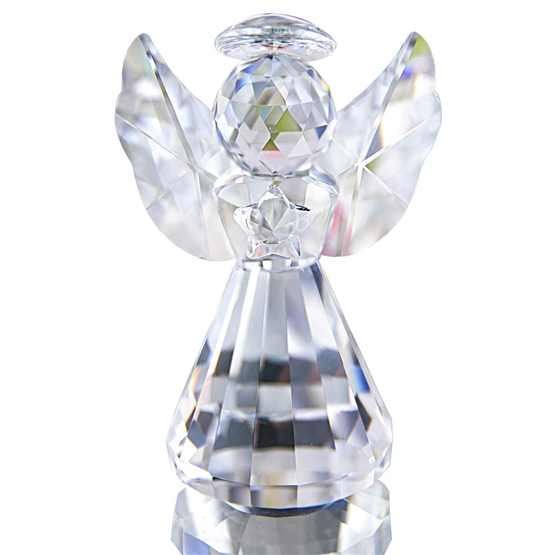 

H&D Small Crystal Angel Figurine Christmas Decorative Paperweight Glass Ornament For Home Wedding Decor Collecible Gift for Kids
