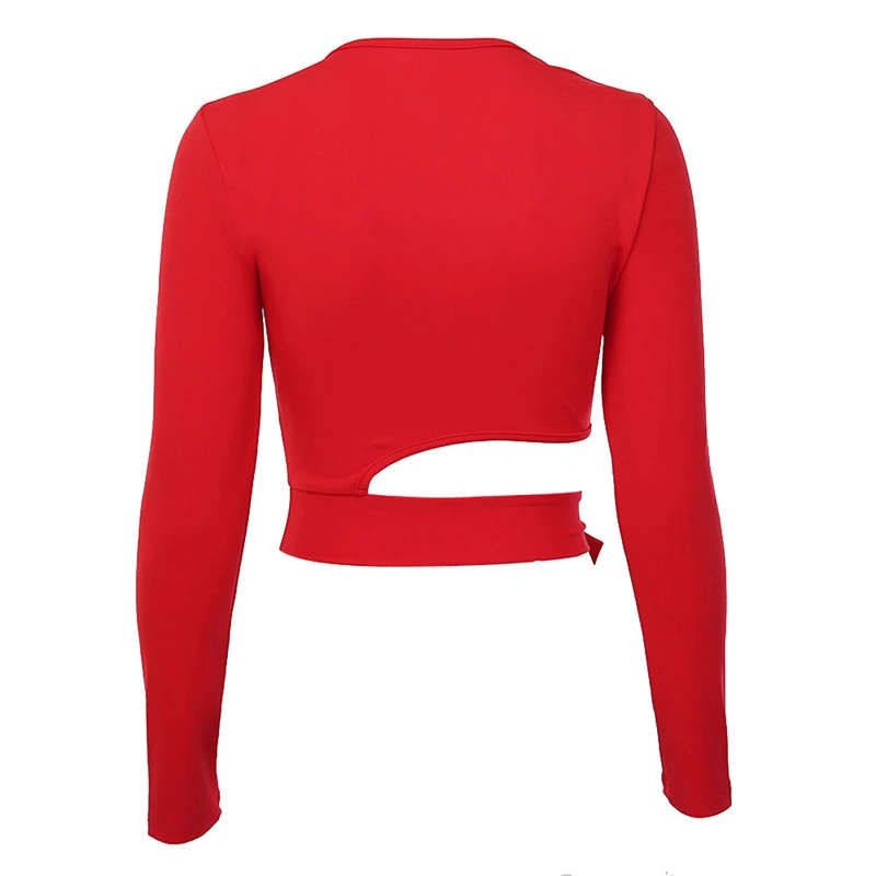 Сексуальные женщины с длинным рукавом Твердые кроп Топ Мода дамы Bodycon