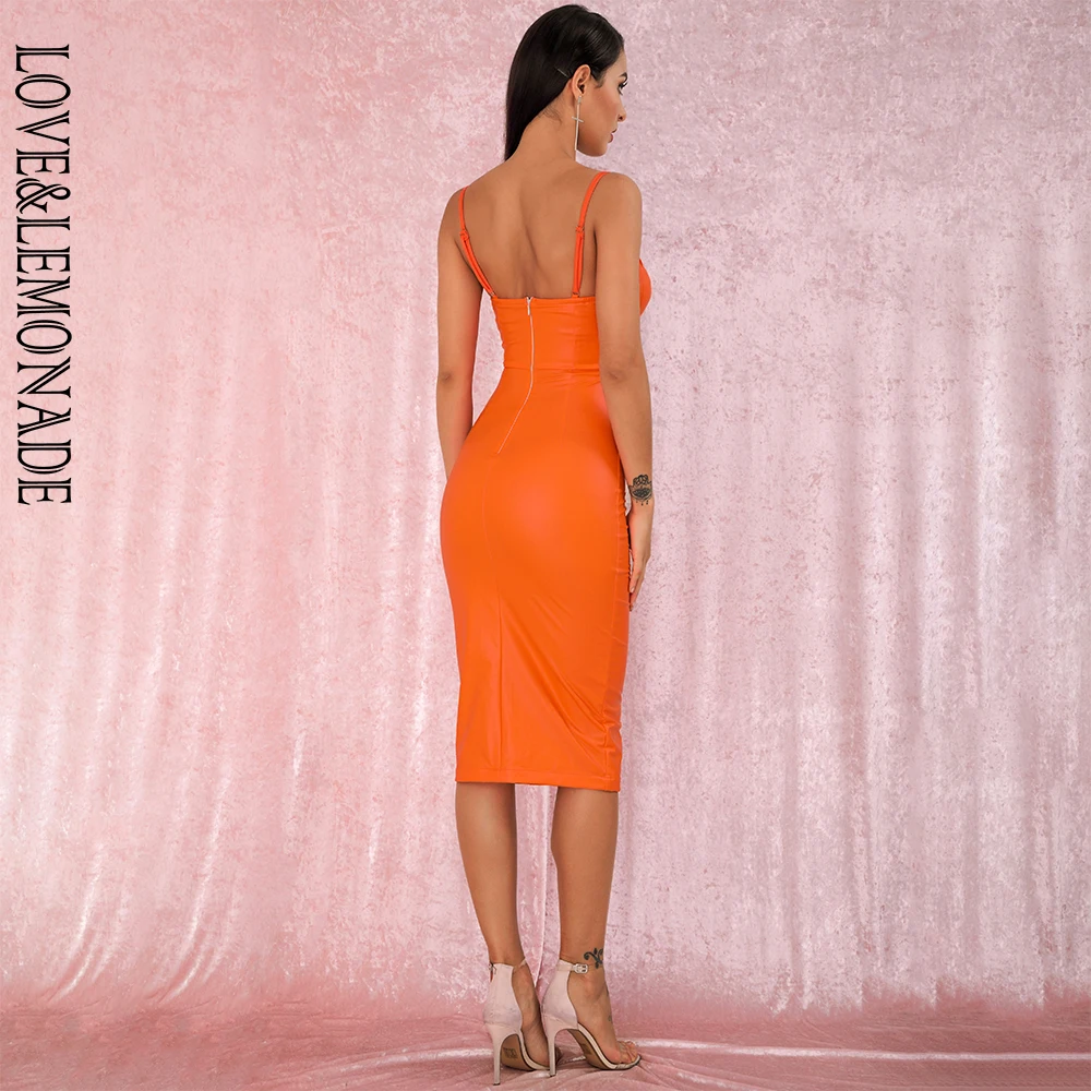 Женское облегающее платье LOVE & LEMONADE ФЛУОРЕСЦЕНТНОЕ оранжевое из эластичного