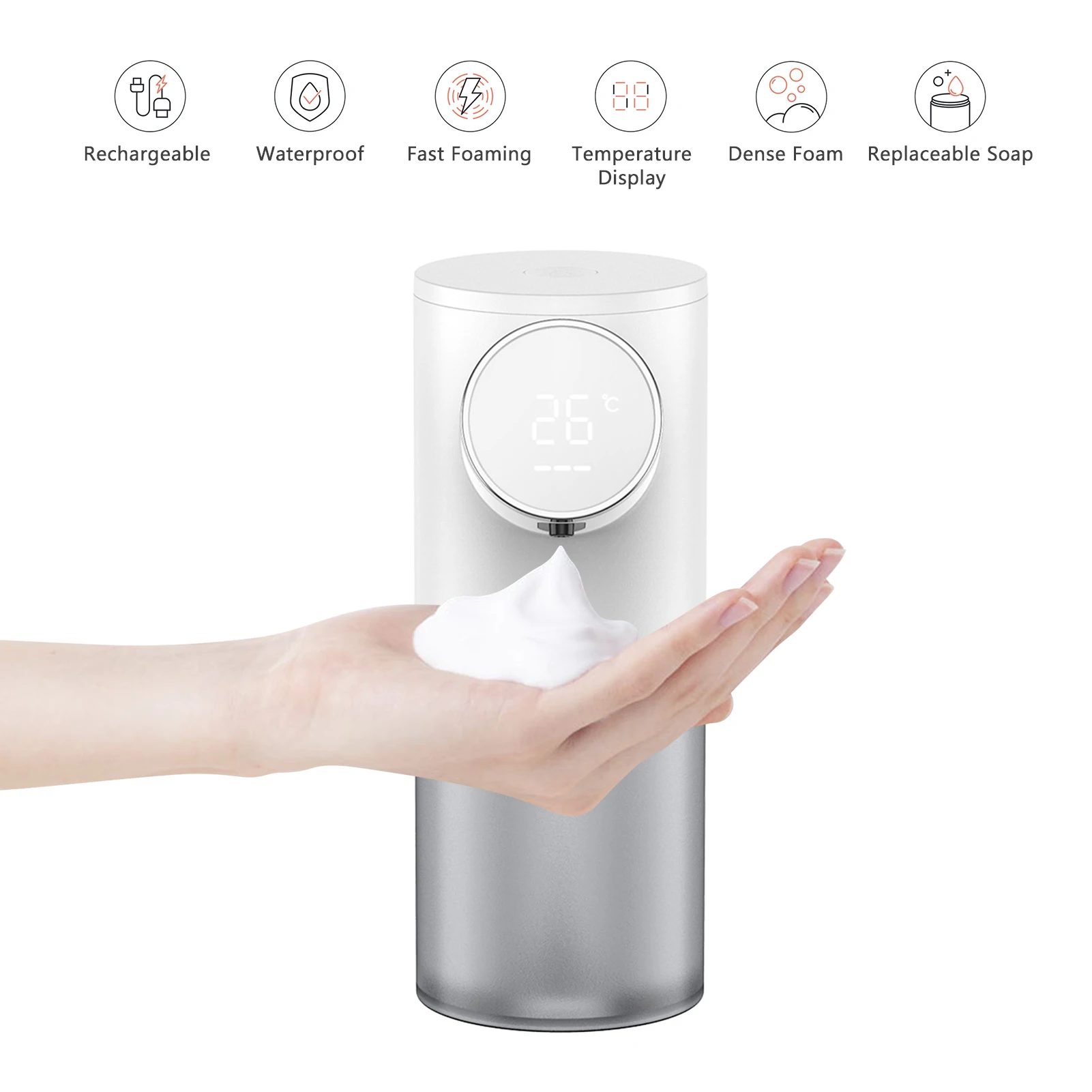 

Автоматический Инфракрасный пенный дозатор KKmoon, Бесконтактный дозатор мыла, емкость 320 мл, температурный дисплей, плотная пена для рук, стир...