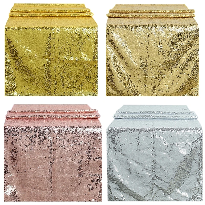 

Sequin Table Runners Shiny Embroider Tablecloth Gold/Silver Table Runner For Wedding Christmas Birthday Baby Shower Party Decors