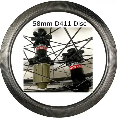 58mm Novatec D411 700C 58/45 мм бескамерная дорожная велосипедная Дисковая тормозная карбоновая колёса dimple disk Cyclecross carbon wheelset D350 t240 ступицы - Цвет: 58mm Novatec D411