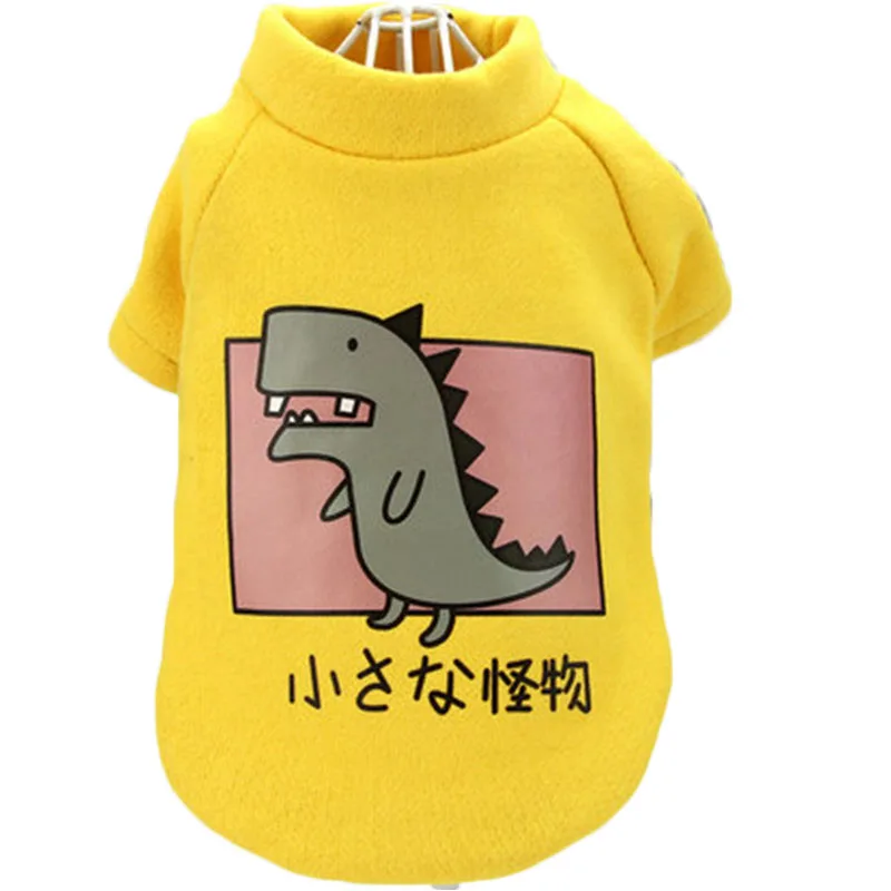 

Cute Pet Cat Clothes Yellow Dinosaur Pattern Warm Hoodie Sweatshirt Coat Pullover O-Neck Shirt Jacket For Small Medium Dogs Pug