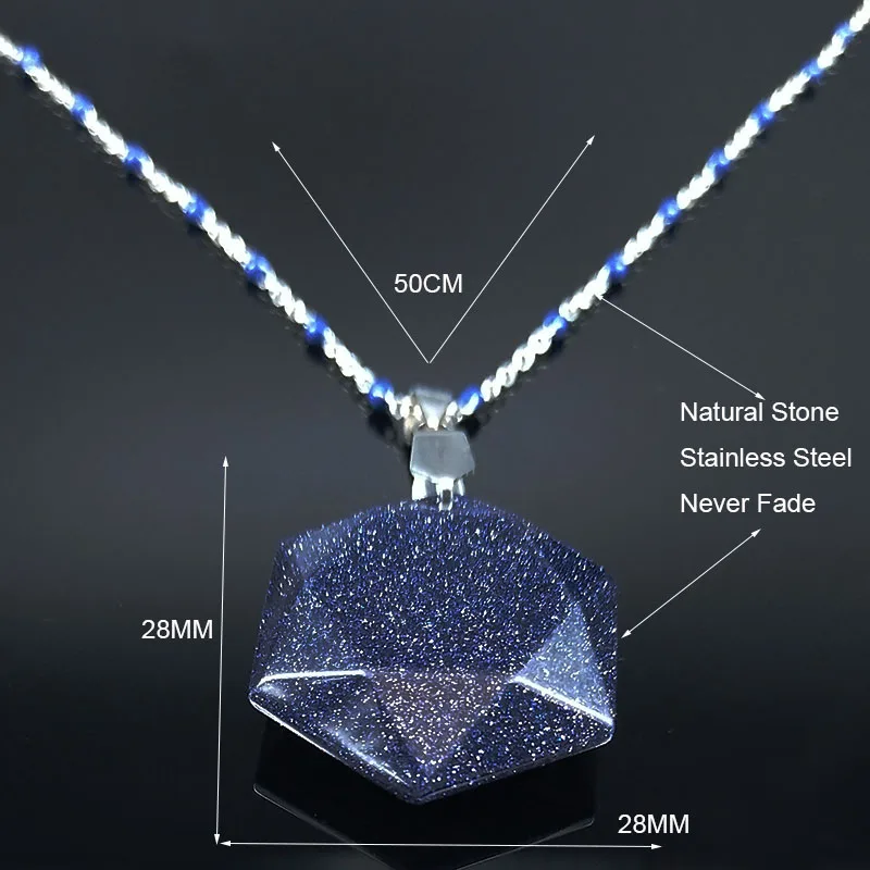 

2021 Hexagram Blue Sandstone StainlessSteel Statement Necklace Women Silver Color Chain Necklace Jewelry collar mujer NG26S04
