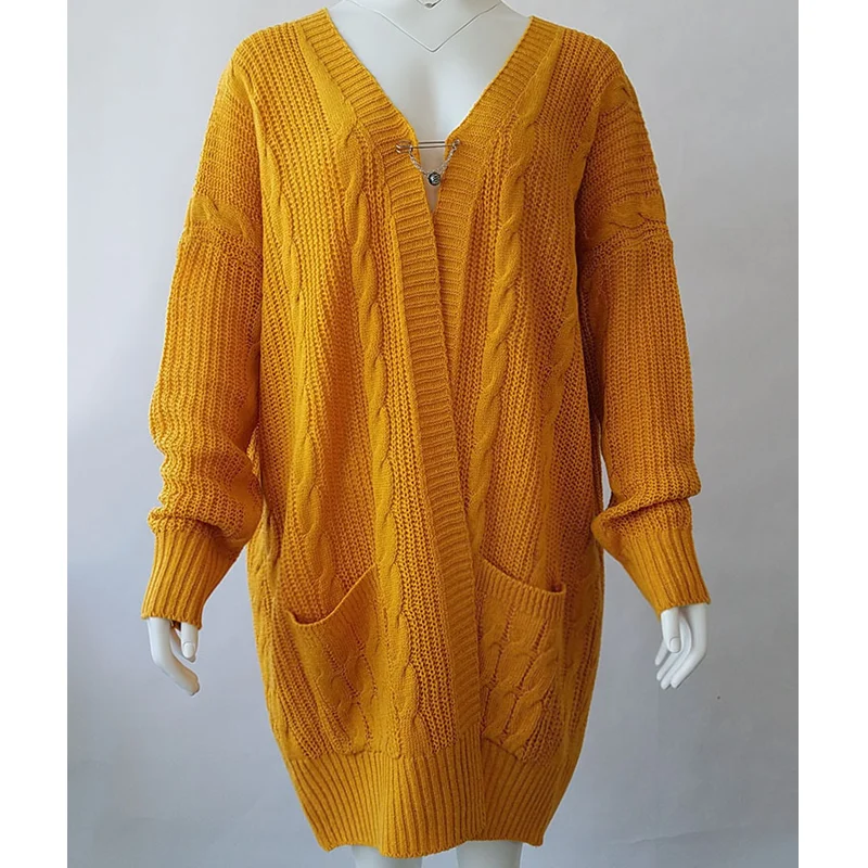 

Pocket Knitted Women Plus Size Sweaters Cardigan Coat Sexy Winter Ladies Long Sleeve Clothing