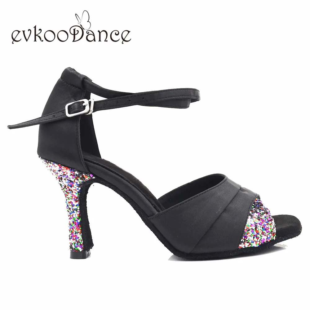 Женские туфли для латиноамериканских танцев Evkoodance черные на высоком каблуке 8 3