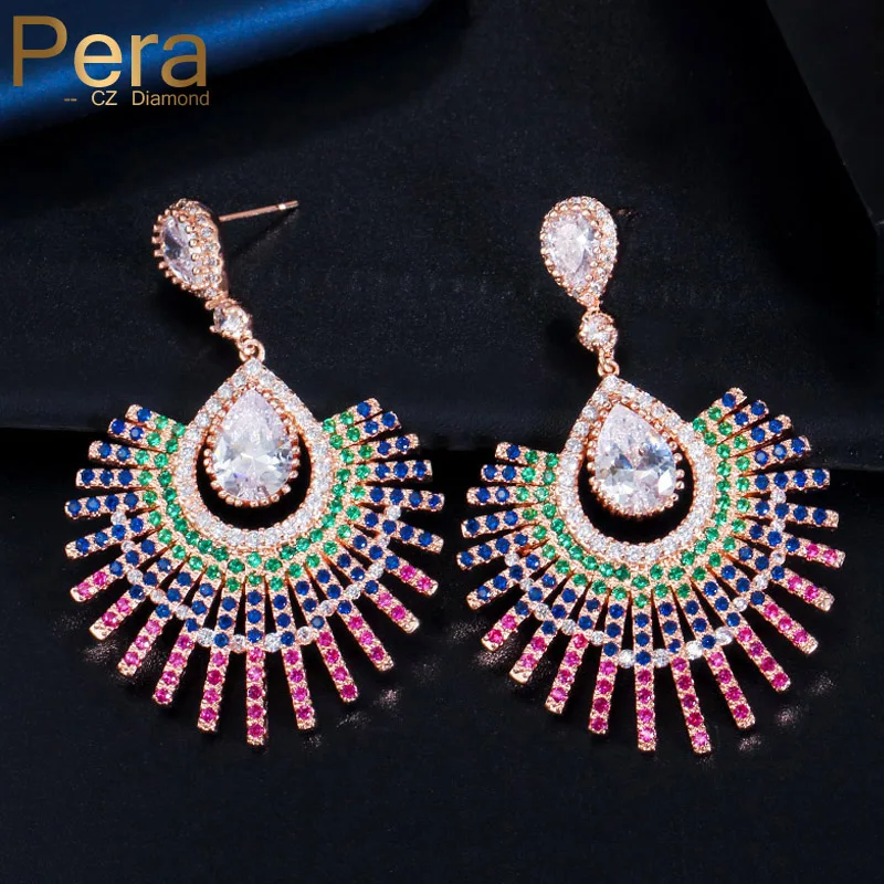 Серьги женские в стиле бохо разноцветные зеленые красные циркониевые форме