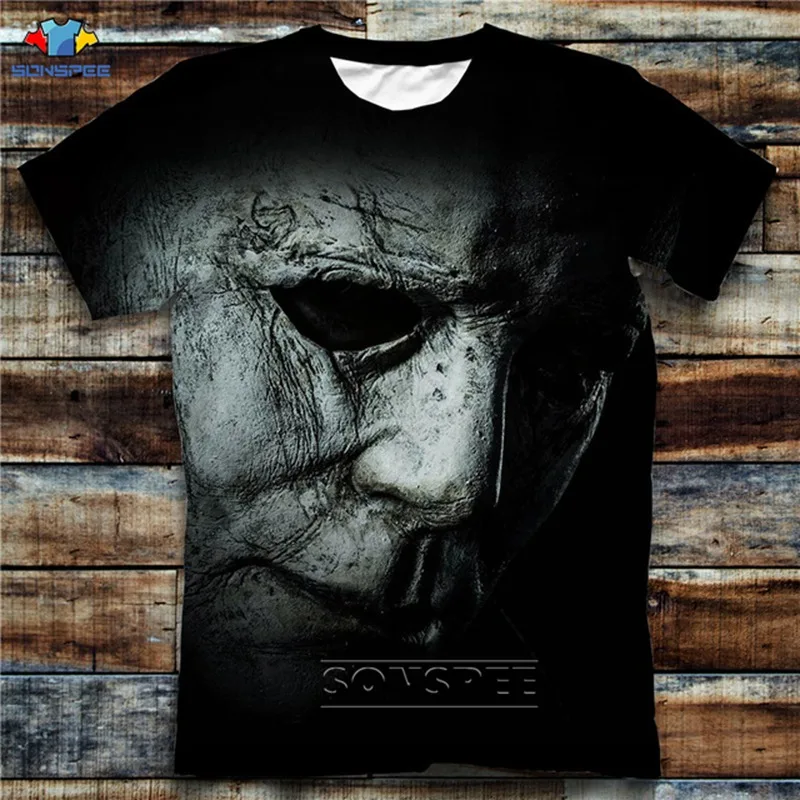 SONSPEE летний топ ужасов Майерс уход за кожей лица футболки 3D принт Harajuku с коротким