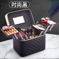 cosmetic bag large size cosmetic storage box female portable multifunctional hand pu makeup travel bag women luggage with mirror