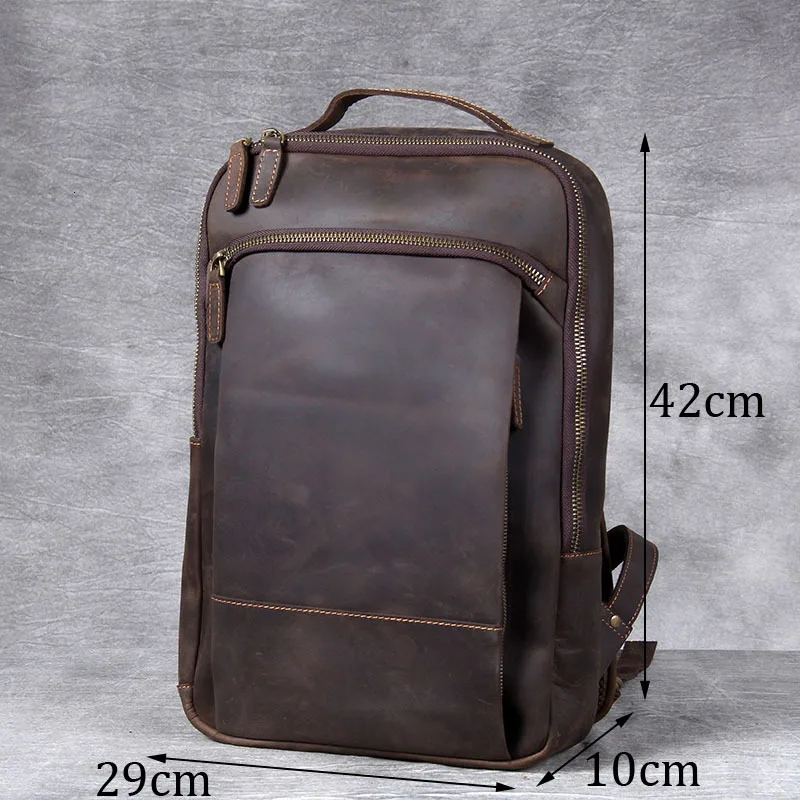 Новая мужская кожаная сумка для компьютера, рюкзак Mochilas Hombre, винтажная кожаная сумка Mad Horse, кожаный рюкзак с защитой от кражи - Цвет: Black