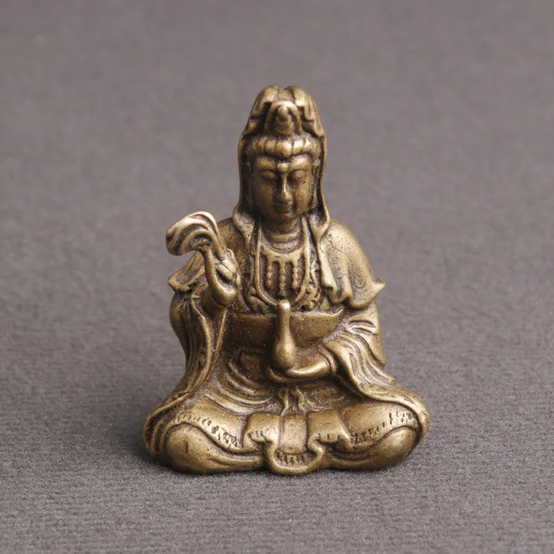 

Retro Brass Guanyin Buddha Table Decoration Copper Religious Statue Buddhism Figurines Feng Shui Home Decor Ornaments Miniatures