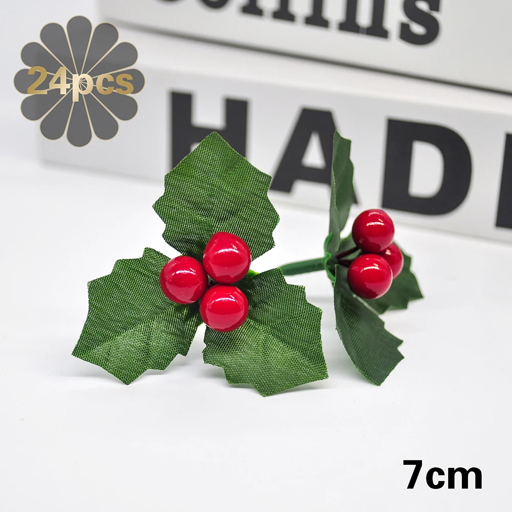 24 шт. рождественские листья и искусственные ягоды красные вишни растения для