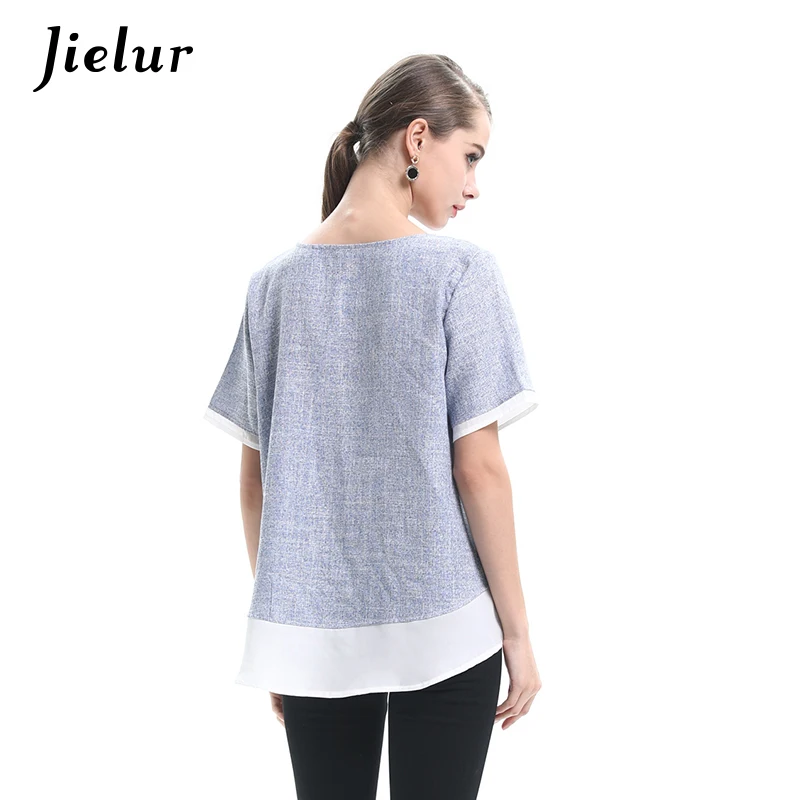 Jielur 2019 Летние шифоновые Лоскутные женские футболки с короткими рукавами новая