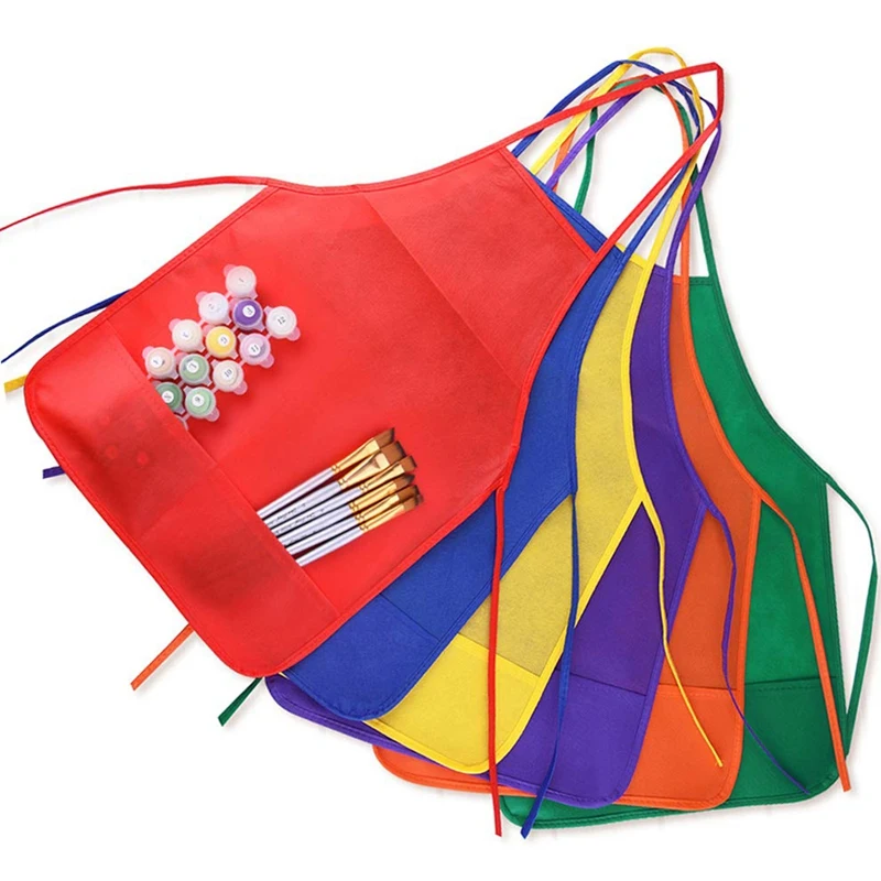 

12 Pack 6 Color Kids Aprons Children Painting Aprons Kids Art Smocks With 2 Roomy Pockets For Kitchen And Classroom (Brushes Not
