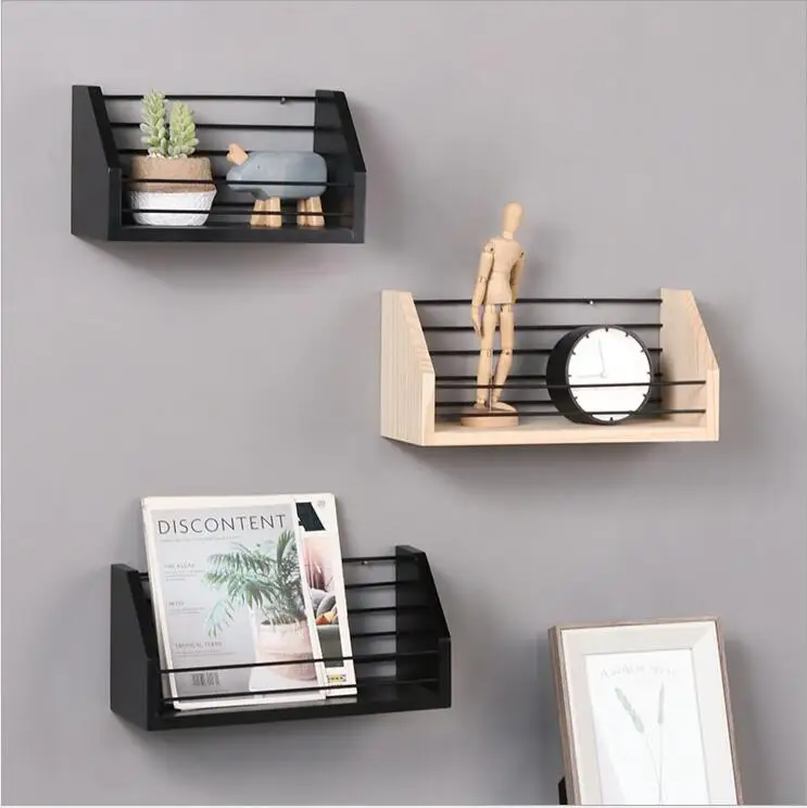 Деревянная настенная полка вешалка железная Цветочная ваза деревянная для