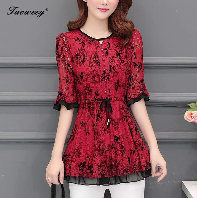 2019 лето осень новые кружевные женские рубашки с круглым вырезом и цветочной