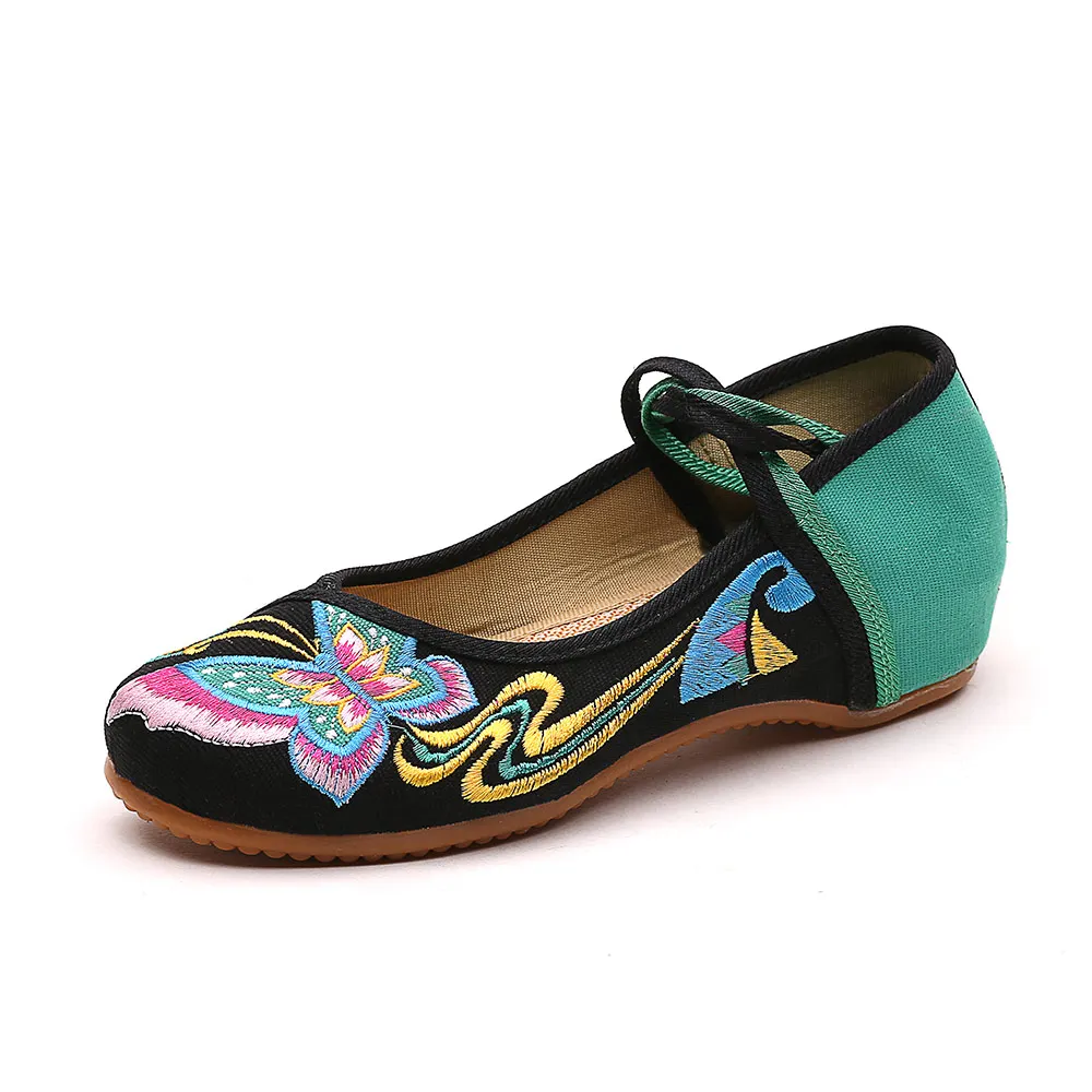 Женские винтажные тканевые туфли Veowalk на шнуровке с вышивкой бабочки удобные