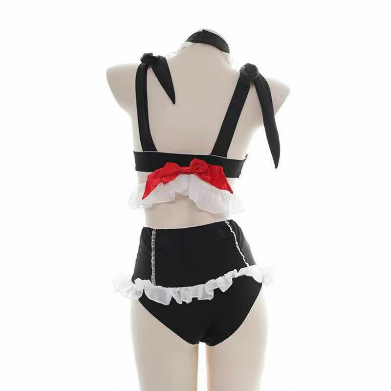 Lovely Lace Mini Dress for Women Anime Black White Lolita Bust Open Maid Cosplay Costume Sexy Kitty Outfit Cotton Apron Тематическая