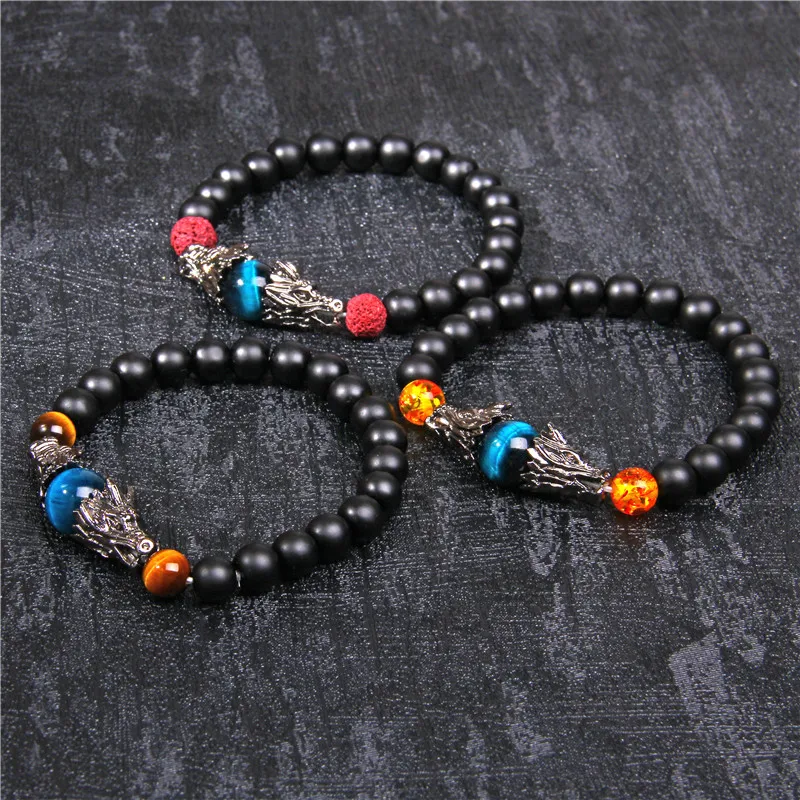 Браслет "тигровый глаз" для женщин Pulseira Masculina мужские ювелирные изделия дракон Bileklik Pulseira 8 мм каменные бусины эластичные мужские браслеты