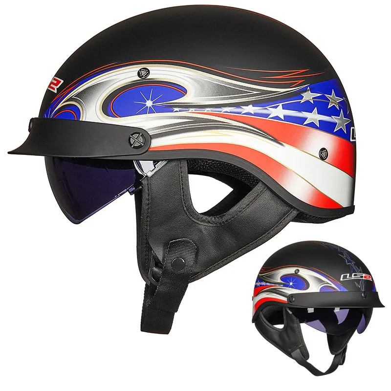 LS2 OF526 Open Face Motorcycle Helmet Retro Half Vintage Scooter With Inner Lens And Peak Man Woman Capacete Moto | Автомобили и