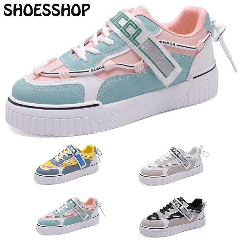 

Женские кроссовки для скейтборда, Женская Студенческая обувь, корейские белые кроссовки, кроссовки на плоской подошве, повседневные уличны...