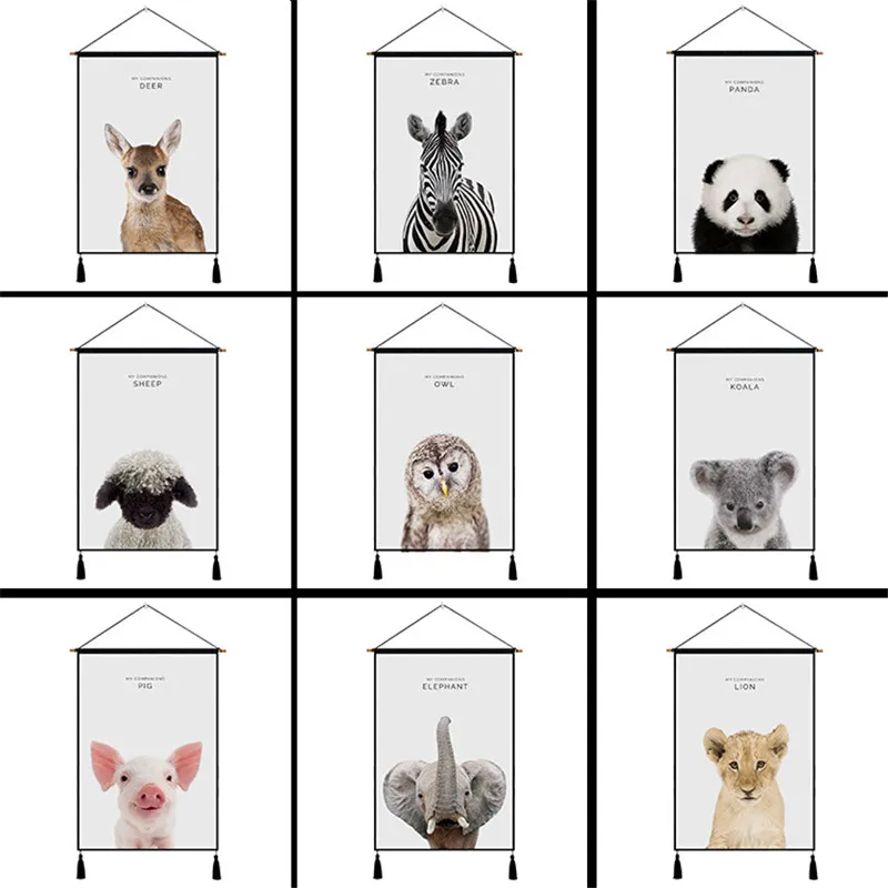 Милые Животные узоры гобелены Висячие Стены Хлопок Ткань искусство Красивая