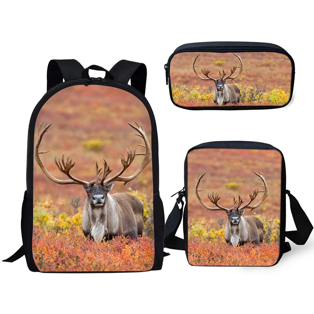 HaoYun Fashion Kids Backpack 3PCs Set Flower Deer Pattern School Book Bags Kawaii Animal Design Students School Backpack Set