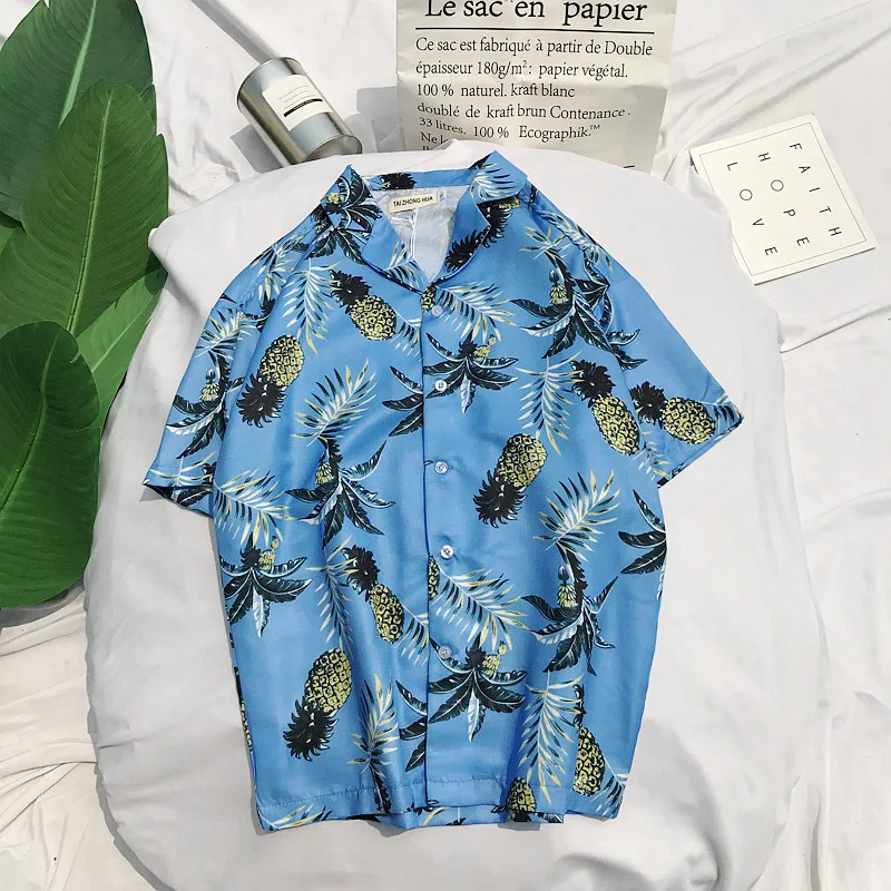 

Summer Half Sleeve Men Beach Flower Shirt Loose Casual Hawaiian Seaside Vacation Traveling Youth Street Fashion Cardigan Tops