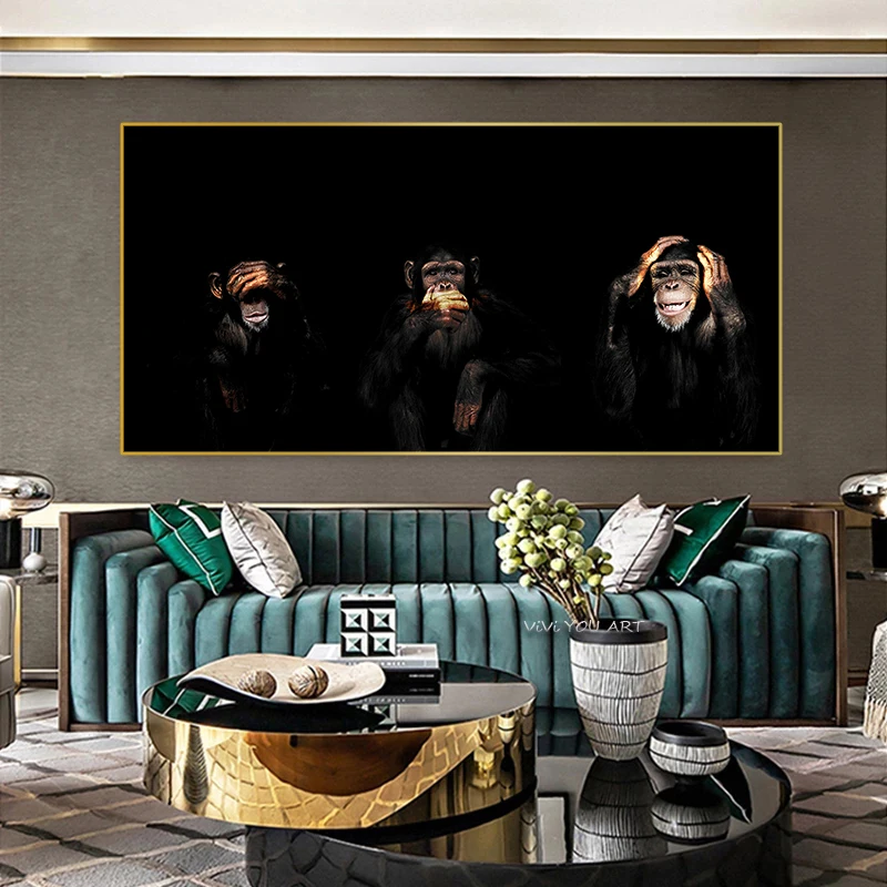 Три обезьяны постеры с животными и принты картины на холсте гостиная украшения