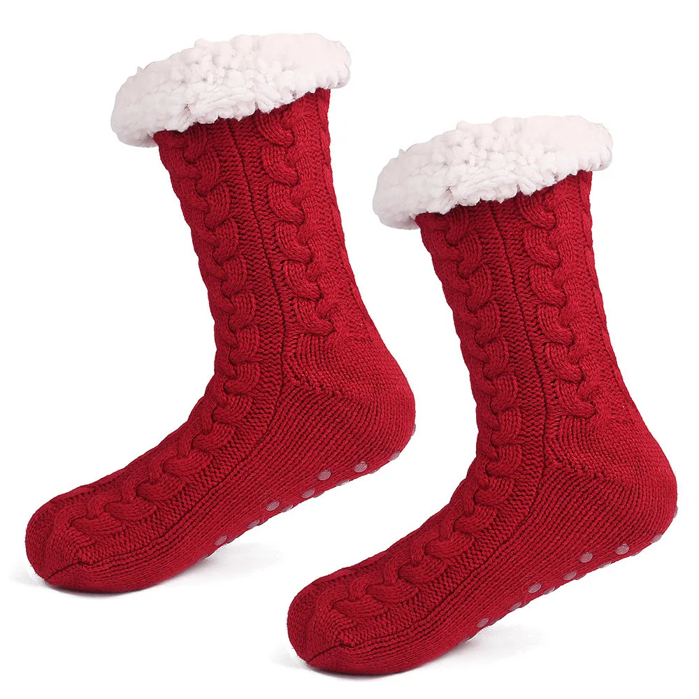 

Funny Floor Double-faced Socks For Women Men Winter Warm Cotton Plush Non-Slip Socks Solid Bed Middle Socks Slippers Indoor #123