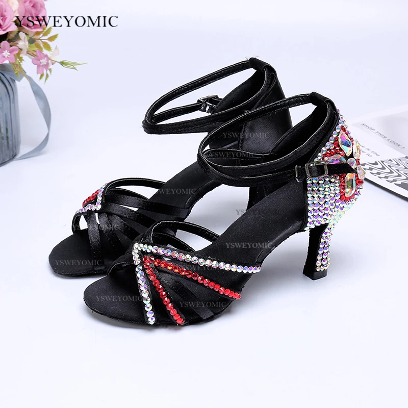 Black Woman Latin Dance Shoes Women's Medium Heels 2.75inch For Salsa Latin Training Shoes Stage Performance Party Soft Bottom