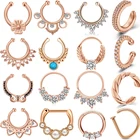 1 шт. Поддельные кольца для носа, перегородка, ювелирные изделия, кольцо для носа, вешалка, клипса на клипсе Хрустальный пирсинг, не пирсинг, Oreja, пирсинг, розовое золото