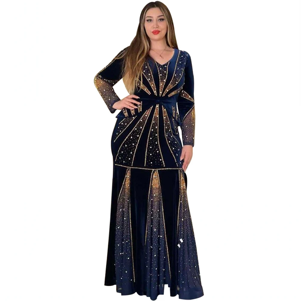 

Velvet African Maxi Dress For Women New Style Classic Dashiki Fashion Trumpet Mermaid Long Dress Africa Clothes Islamic Robe