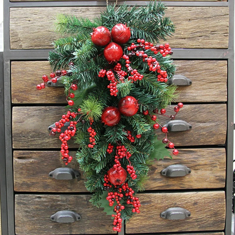 

Рождественское украшение ручной работы, елка вверх дном, 60 см, Круглая дверь, настенная подвеска, имитация елки, подарок, Рождественский Дек...