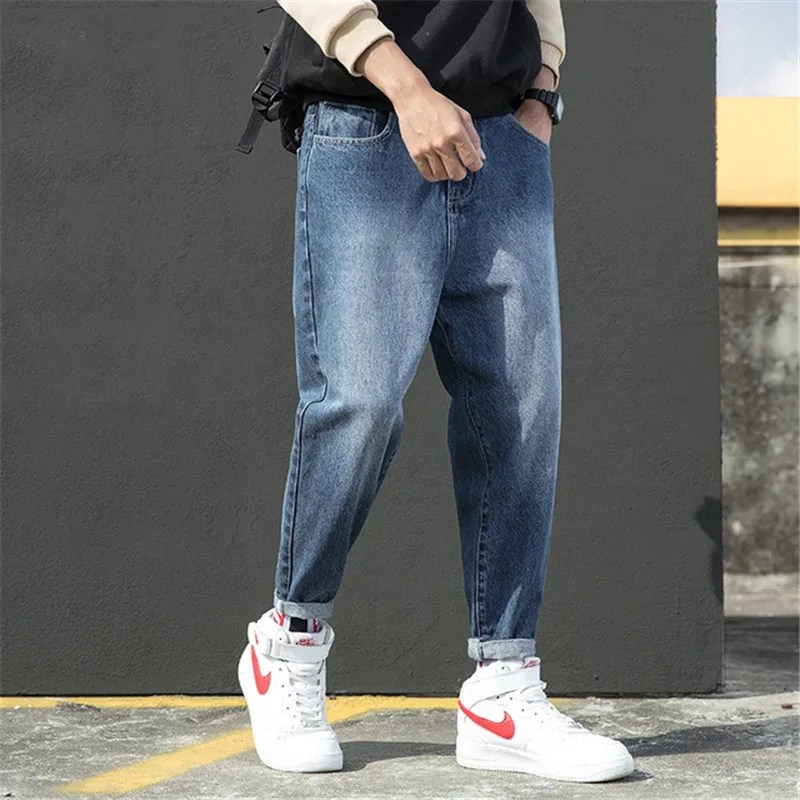 

Solid Color Men's Harem Pants Jeans Casual Loose Light Washed Bleached Male Denim Trousers Sweatpants Joggers Pants Plus Size