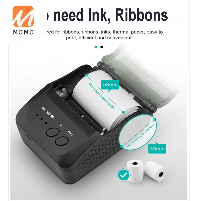 portable bluetooth thermal receipt printer mini 58mm or mobile phone android ios windows pocket bill free global shipping